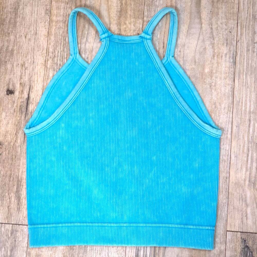 Zenana Mineral Washed Ribbed Racerback Crop Tank Tops - Picture 10 of 11